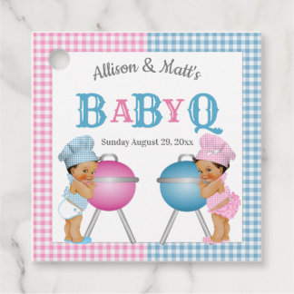 Étiquettes Cadeau Révélation de genre Rose Bleu Gingham Bébé Q BBQ