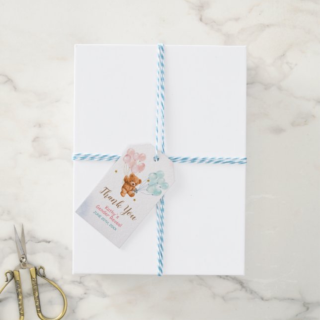 Étiquettes-cadeau Révélation du genre de l'ours rose et bleu (Avec de laficelle)