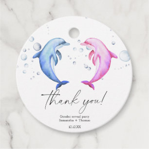Étiquettes Cadeau Révélation du sexe dauphins aquarelle Merci