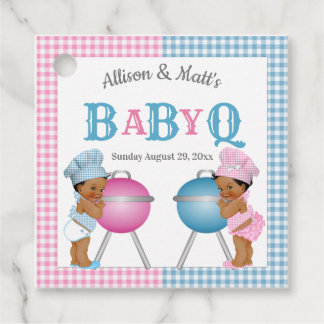 Étiquettes Cadeau Révélation du sexe Rose Bleu Gingham Bébé Q BBQ