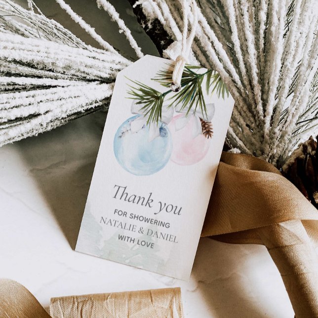 Étiquettes-cadeau Révéler le genre Baby shower d'hiver Favoriser le  (Winter Gender Reveal Thank you Favor Tag)