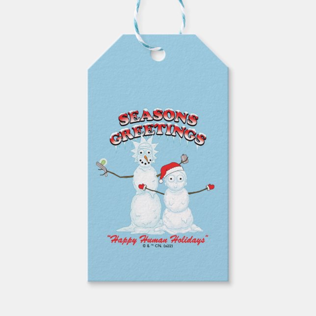 Étiquettes-cadeau Rick et Morty | Bonnes Fêtes de snowmen (Devant)