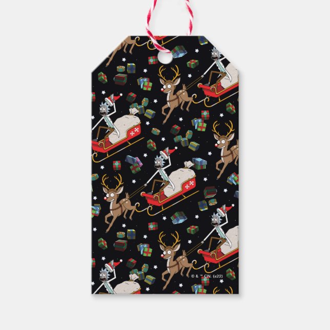 Étiquettes-cadeau Rick et Morty | Christmas Reindeer Sleigh Motif (Devant)