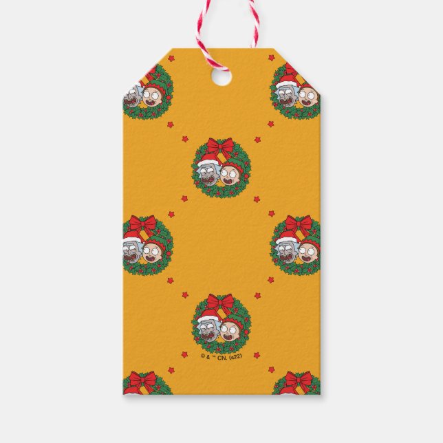 Étiquettes-cadeau Rick et Morty | Motif de couronne de vacances (Devant)