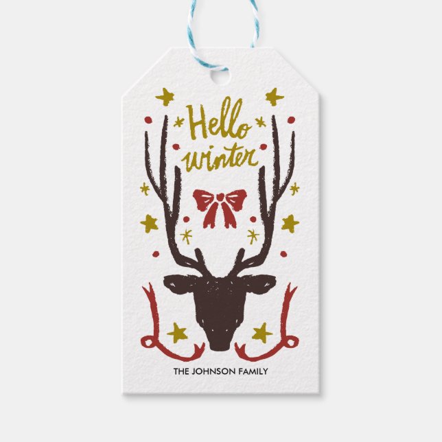 Étiquettes-cadeau Rinder avec main de Noël or tiré (Devant)