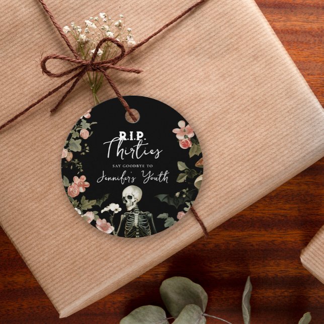Étiquettes Cadeau RIP 40e fête d'anniversaire Squelette rose floral (Créateur téléchargé)