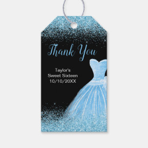 Étiquettes-cadeau Robe bleu clair Faux Parties scintillant Douce 16