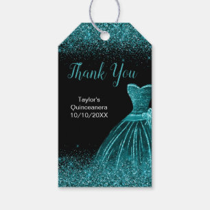 Étiquettes-cadeau Robe bleue turquoise Faux Parties scintillant Quin