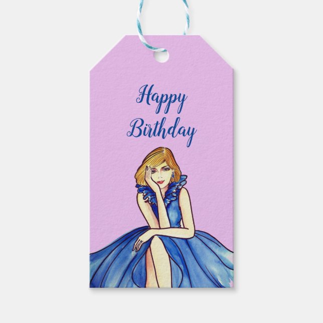Étiquettes-cadeau Robe de cocktail bleu royal foncé Illustration de  (Devant)
