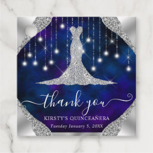 Étiquettes Cadeau Robe de diamant & Bokeh Lights Quinceanera