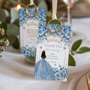Étiquettes-cadeau Robe de Luxe Bébé Bleu Or Quinceanera Cadeau