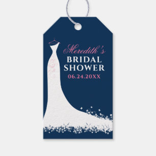 Étiquettes-cadeau Robe de mariée élégante marine et rose pour la dou