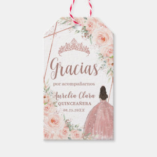 Étiquettes-cadeau Robe de princesse en rose gold florale Quinceañera