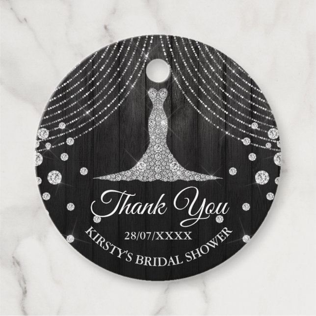 Étiquettes Cadeau Robe de soirée diamant noir argenté pour mariage (Devant)