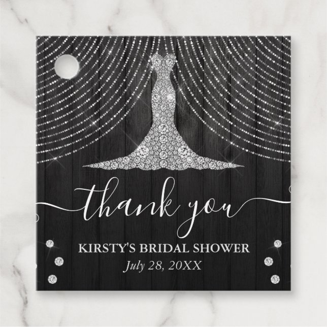 Étiquettes Cadeau Robe en diamant d'argent sur Fête des mariées en b (Devant)