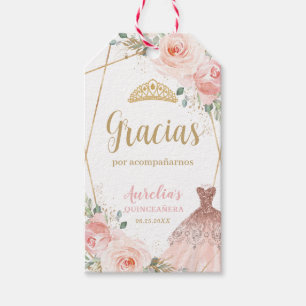 Étiquettes-cadeau Robe Florale rose pâle Quinceañera Anniversaire Fa
