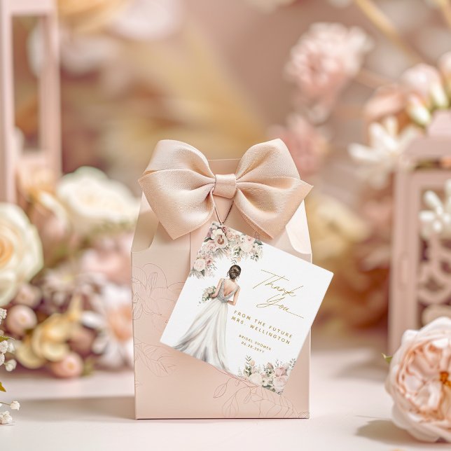 Étiquettes Cadeau Robe mariage Gown Brunette Fête des mariées Floral (Créateur téléchargé)