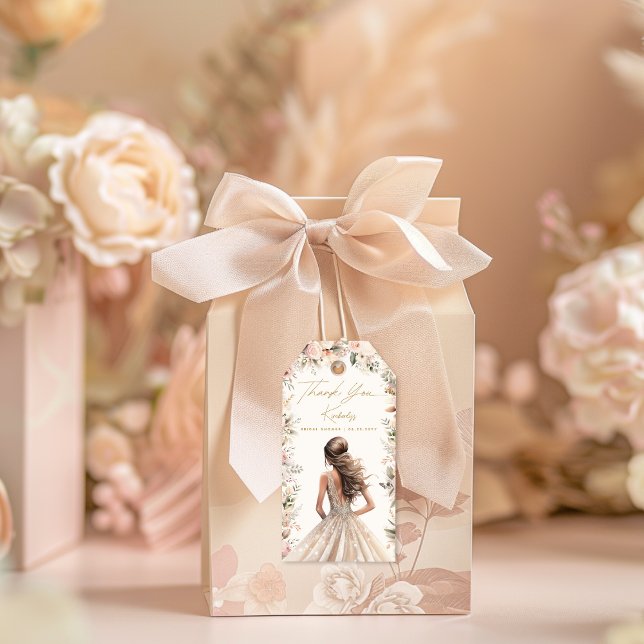 Étiquettes-cadeau Robe mariage Gown Fête des mariées florale Favoris (Créateur téléchargé)