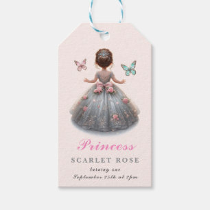 Étiquettes-cadeau Robe princesse en argent rose Fête d'anniversaire