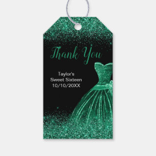 Étiquettes-cadeau Robe Vert foncé Faux Parties scintillant Douce 16