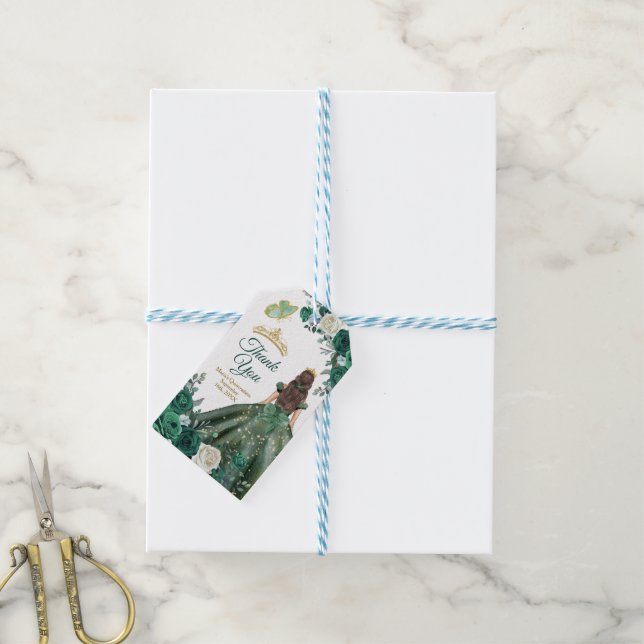 Étiquettes-cadeau Robe verte Emeraude Quinceañera Merci de la Couron (Avec de laficelle)
