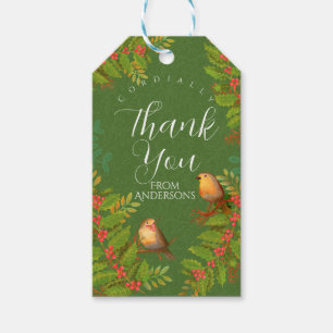 Étiquettes-cadeau Robin Birds Holly Berry Green