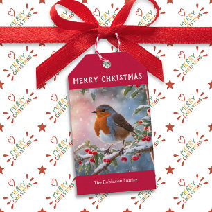 Étiquettes-cadeau Robin traditionnel Cute Aquarelle Joyeux Noël