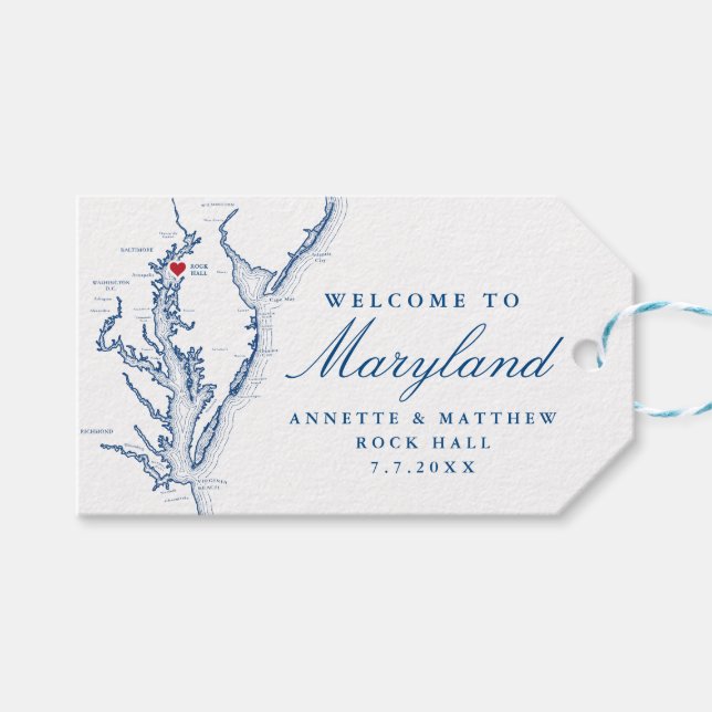 Étiquettes-cadeau Rock Hall MD Elégant Mariage bleu marine Bienvenue (Devant (Horizontal))