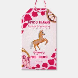 Étiquettes-cadeau Rodeo cowgirl anniversaire vache rose motif poney