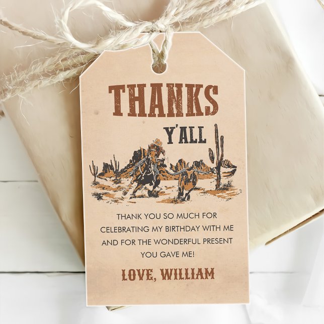 Étiquettes-cadeau Rodeo Western Cowboy 1ère fête d'anniversaire (Créateur téléchargé)