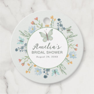 Étiquettes Cadeau Romantic Green Floral & Butterfly Bridal Shower