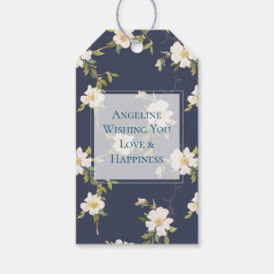 Étiquettes-cadeau Romantique bleu marine blanc floral douche de mari