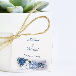 Étiquettes Cadeau Romantique Bleu Régence Gay Silhouette Botanique
