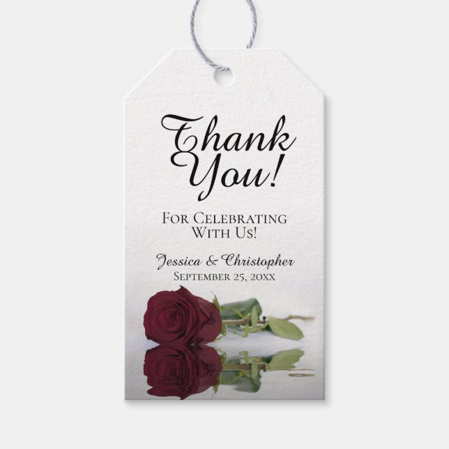 Étiquettes-cadeau Romantique Bourgogne Rose Élégant Merci de mariage (Devant)