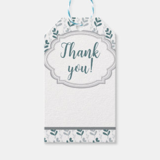 Étiquettes-cadeau Romantique Classe Bleu & Gris Floral Merci