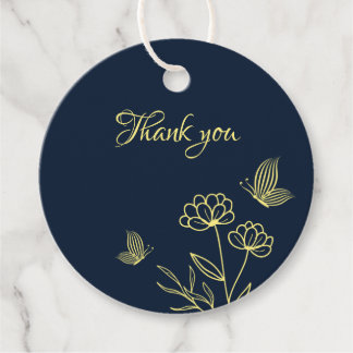 Étiquettes Cadeau Romantique élégant mariage de la marine fleur or