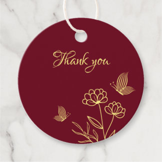 Étiquettes Cadeau Romantique élégante fleur or bordeaux mariage
