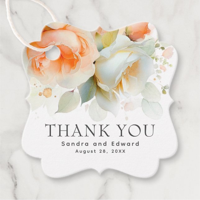 Étiquettes Cadeau Romantique Jardin d'été Fleurs Mariage Merci (Devant)