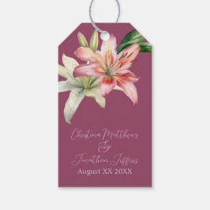 Étiquettes-cadeau Romantique Lys roses et blancs sur fond fuchsia