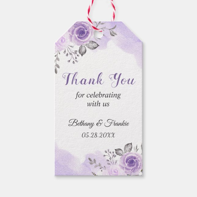 Étiquettes-cadeau Romantique Pastel Purple Floral Merci Cadeau (Devant)