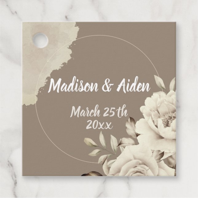 Étiquettes Cadeau Romantique Rustique Roses Blanches Fleurs mariage (Devant)