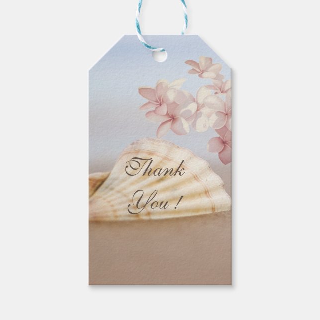 Étiquettes-cadeau Romantique Tropical Beach Seashell, Plumeria (Devant)