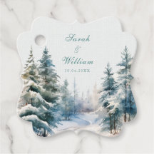 Romantique vert hiver forêt mariage Favoriser Tags