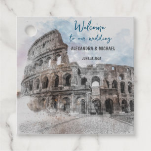 Étiquettes Cadeau Rome Italie Aquarelle Mariage Élégant Personnalisé