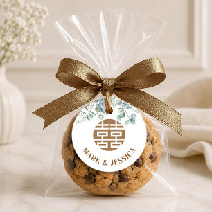 Étiquettes Cadeau Rond de mariage Eucalyptus Double Bonheur