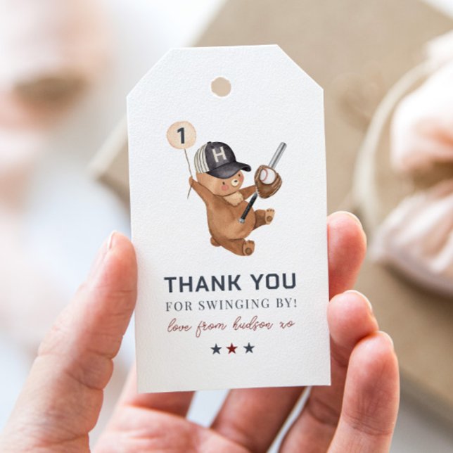 Étiquettes-cadeau Rookie 1er Anniversaire Ours - Merci (Rookie 1st Birthday Bear - Thank You Gift Tags)