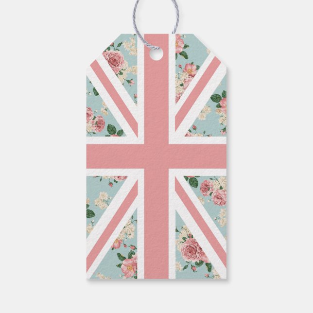 Étiquettes-cadeau Rose anglais Union Jack Floral Pattern (Dos)