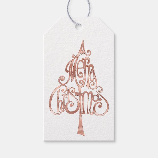 Étiquettes-cadeau Rose blanche Joyeux sapin de Noël Arbre étincelant (Devant)