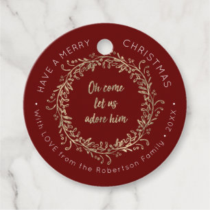 Étiquettes Cadeau Rose de couronne de Noël Parties scintillant d'or