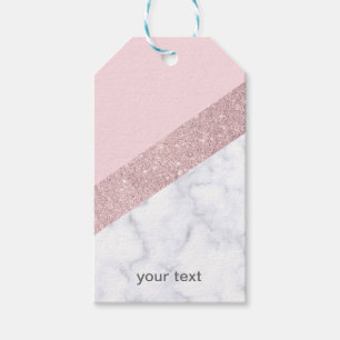 Étiquettes-cadeau rose de marbre blanc de parties scintillantes